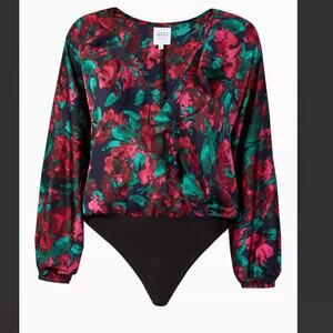 MISA Los Angeles Talah Floral Satin Bodysuit Small